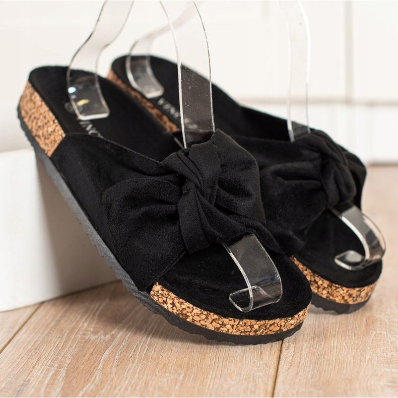 Bequeme lässige VINCEZA Hausschuhe schwarz 2