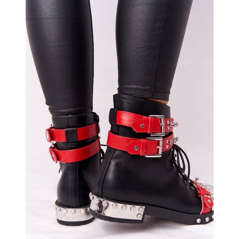 Warme Stiefel für Damen mit Strasssteinen Schwarz und Rot Lu Boo 1