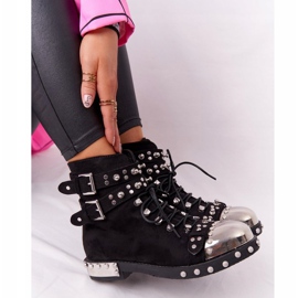 Warme Stiefel für Damen mit Strasssteinen Wildleder Schwarz Lu Boo 1