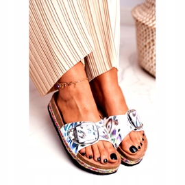 Damen Hausschuhe Big Star Metallic Muster DD274127 weiß violett silber- grün 3