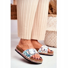 Damen Hausschuhe Big Star Metallic Muster DD274127 weiß violett silber- grün 1