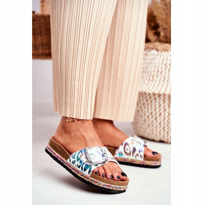 Damen Hausschuhe Big Star Metallic Muster DD274127 weiß violett silber- grün 1