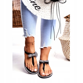 LU BOO Damen Gummi Hausschuhe Schwarz Flip-Flops Strass Lou 2