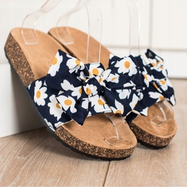 SHELOVET Modische Hausschuhe mit Blumen navy blau 2