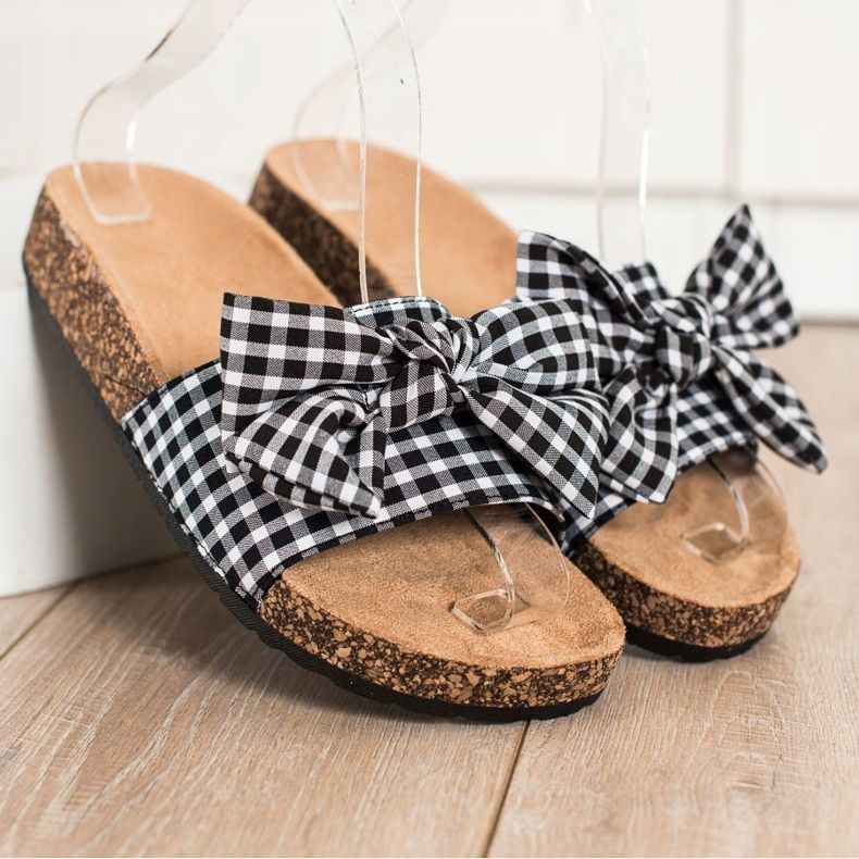 SHELOVET Modische karierte Hausschuhe weiß schwarz 2