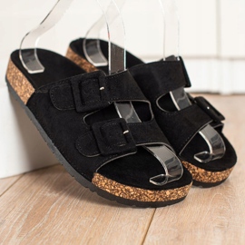 SHELOVET Bequeme Hausschuhe mit Schnallen schwarz 2