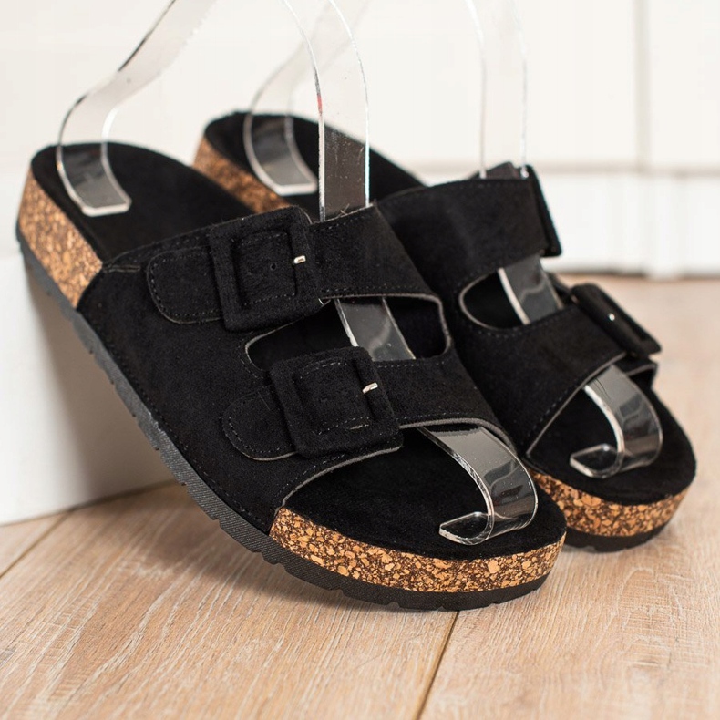 SHELOVET Bequeme Hausschuhe mit Schnallen schwarz 2