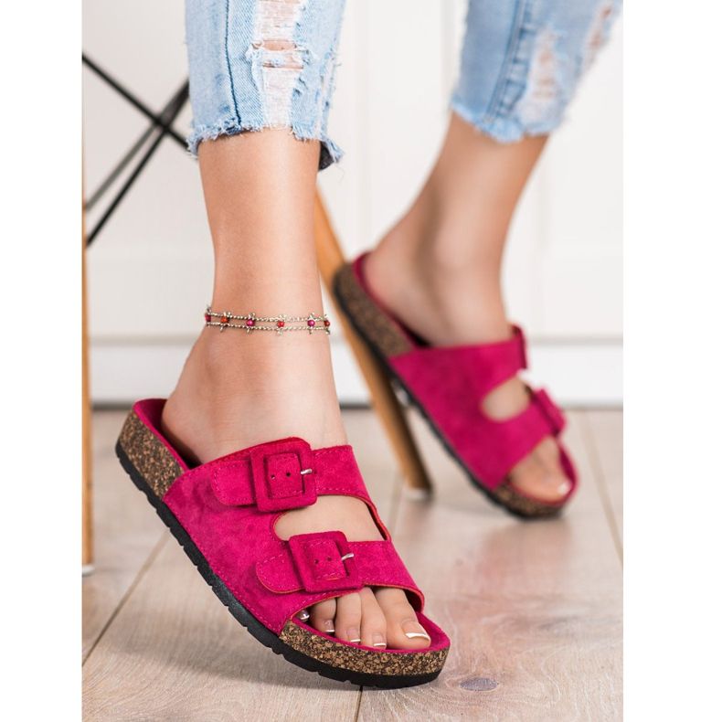 SHELOVET Bequeme Hausschuhe mit Schnallen rosa 1