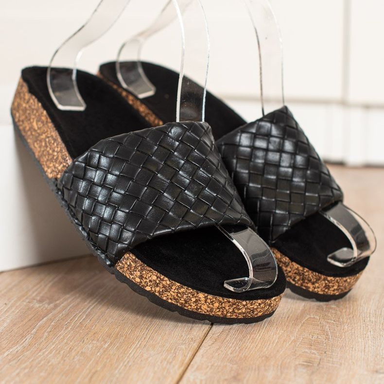 SHELOVET Modische geflochtene Hausschuhe schwarz 1