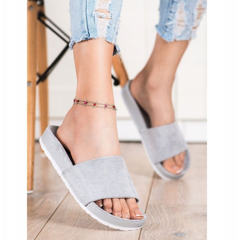 SHELOVET Modische Wildleder Hausschuhe grau 2