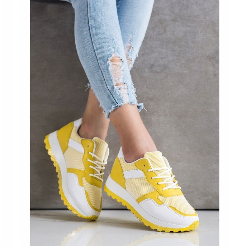 Bestelle Sneakers mit Glitzer-Plattform weiß gelb 2