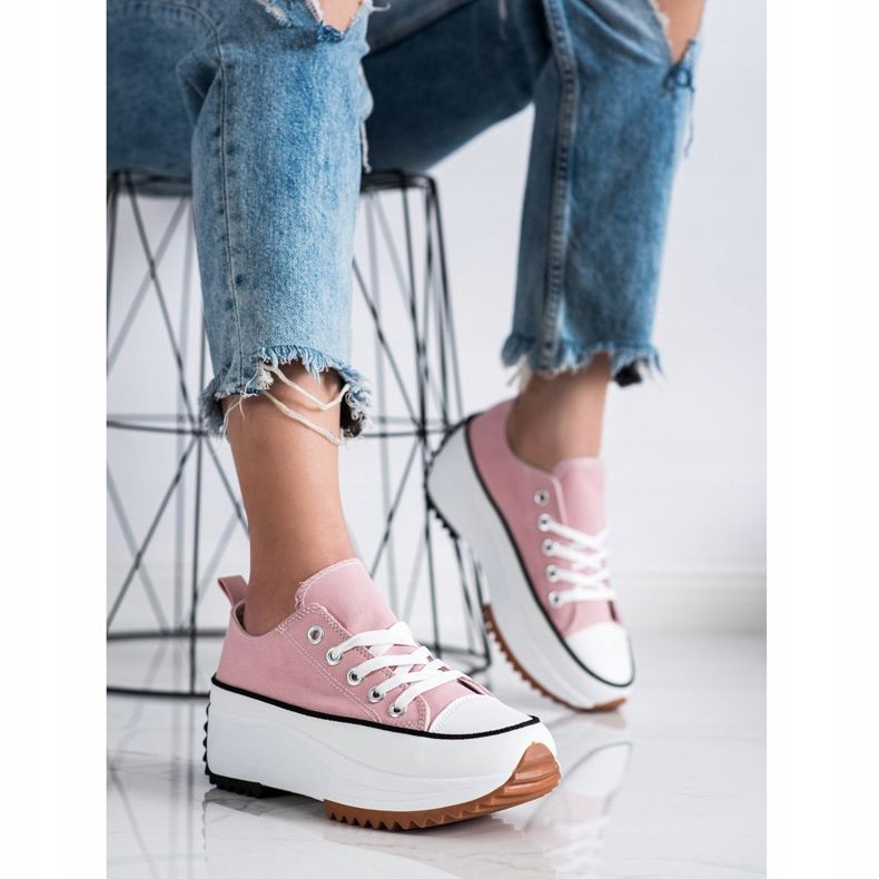 SHELOVET Sneakers auf einer hohen Plattform rosa 2