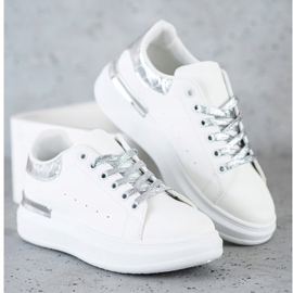 SHELOVET Sneakers mit Glitzer-Schnürung weiß 2