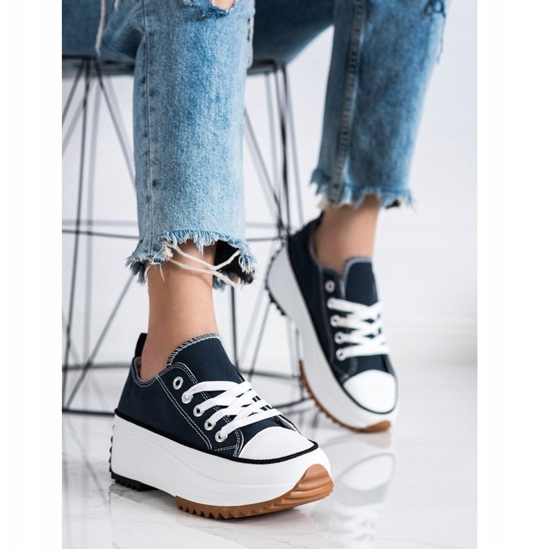 SHELOVET Sneakers auf einer hohen Plattform blau 2