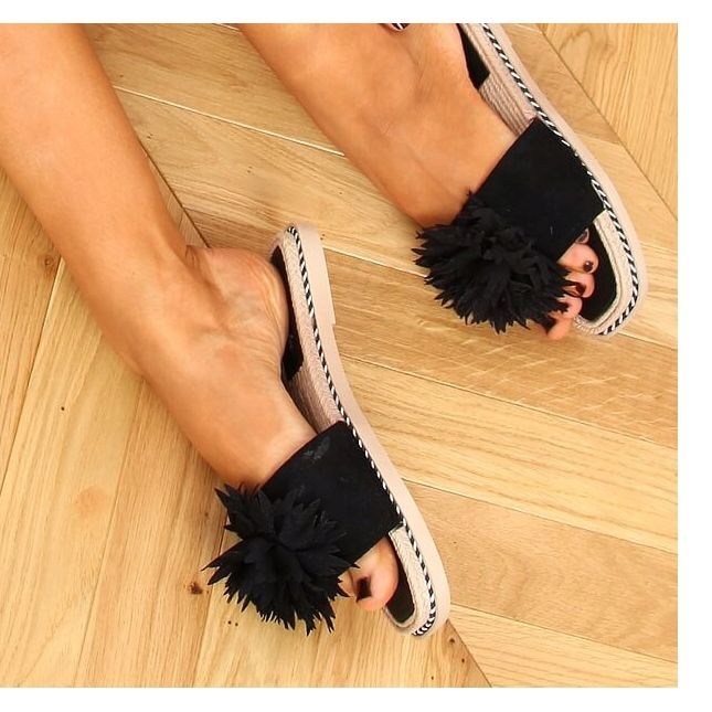 Schwarze Flip-Flops mit Blumen 35-218 Schwarz 2
