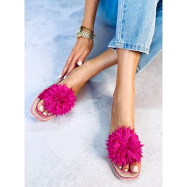 Hausschuhe mit Fuchsienblüten 35-218 Pflaumenrot rosa 2