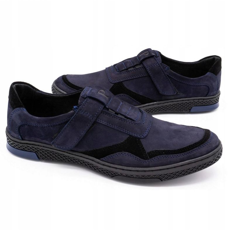 Polbut Herren Freizeitschuhe aus Leder 2102 marineblau schwarz 4