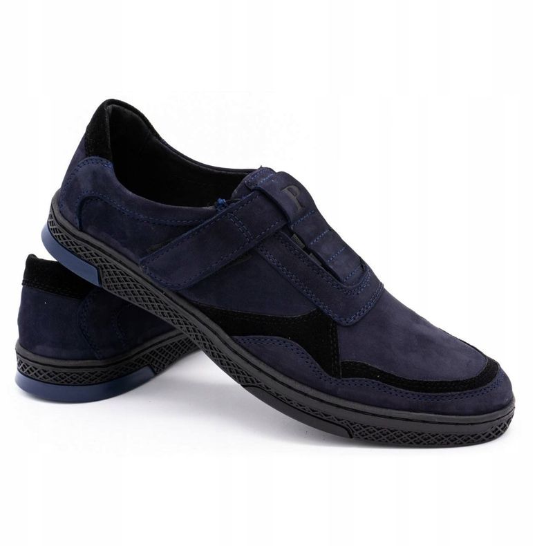 Polbut Herren Freizeitschuhe aus Leder 2102 marineblau schwarz 3