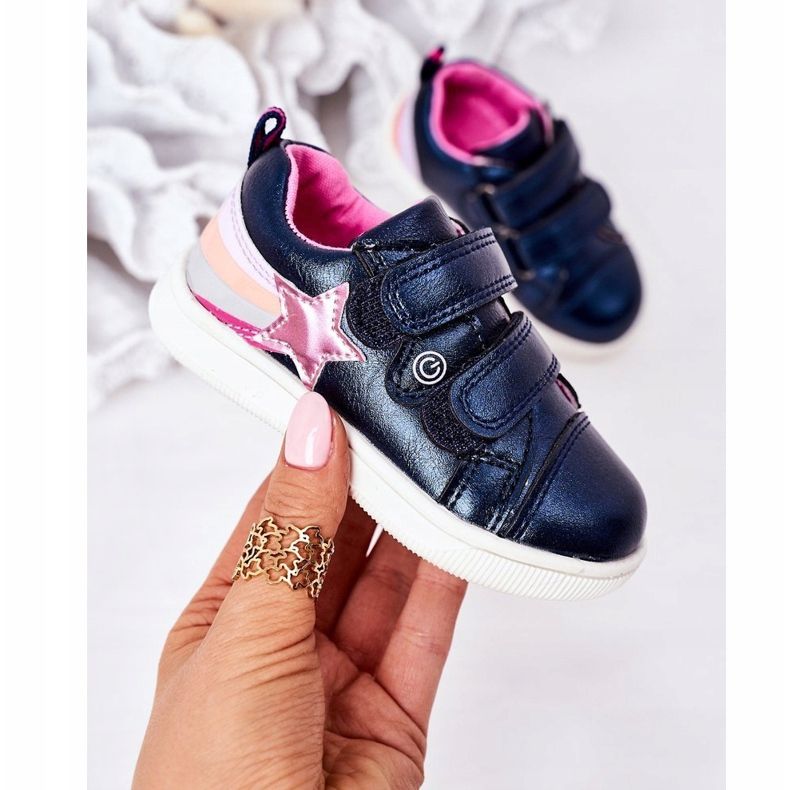 PE1 Sportschuhe aus Öko-Leder für Kinder mit Regenbogen-Marineblau-Jasmin navy blau mehrfarbig 2