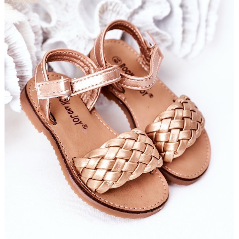 Kindersandalen mit geflochtenem Roségold Bailly golden golden 2