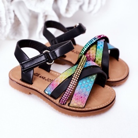 FR1 Kindersandalen mit Pailletten Schwarz Becky mehrfarbig 1