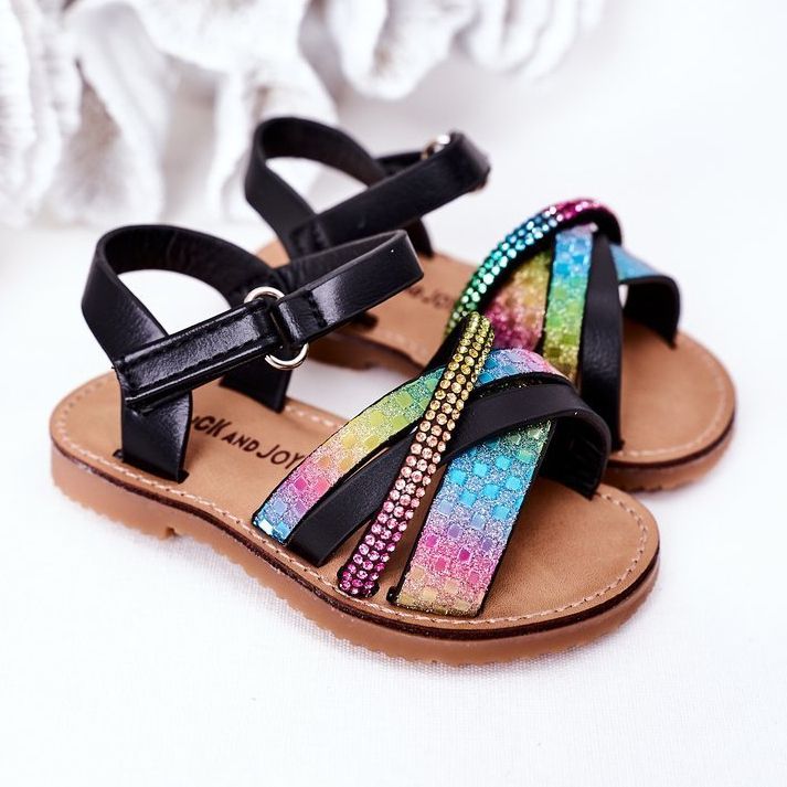 FR1 Kindersandalen mit Pailletten Schwarz Becky mehrfarbig 1