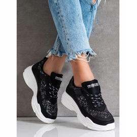 SHELOVET Schwarze Sneaker mit Glitzer 2