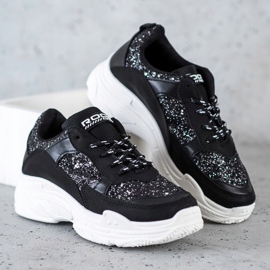 SHELOVET Schwarze Sneaker mit Glitzer 1