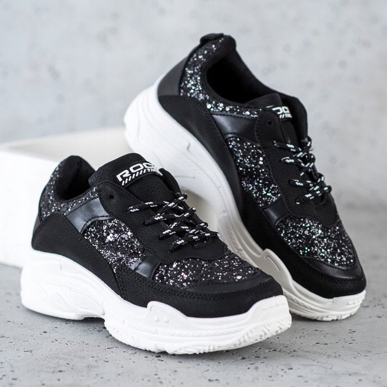 SHELOVET Schwarze Sneaker mit Glitzer 1