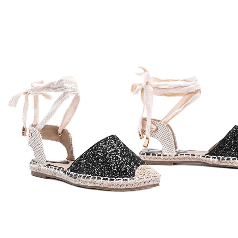 Schwarze Cassandra Espadrilles aus Brokat gebunden beige 1