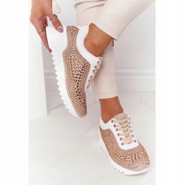 Sneakers mit Keilabsatz und Pailletten Lu Boo Beige weiß 1