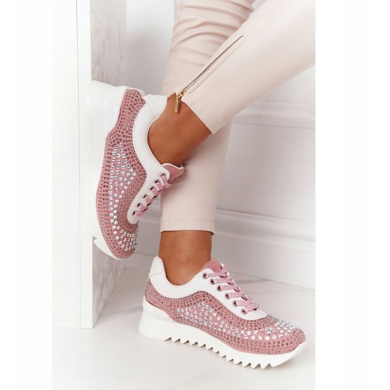 Sneakers mit Keilabsatz und Pailletten Lu Boo Pink rosa 1