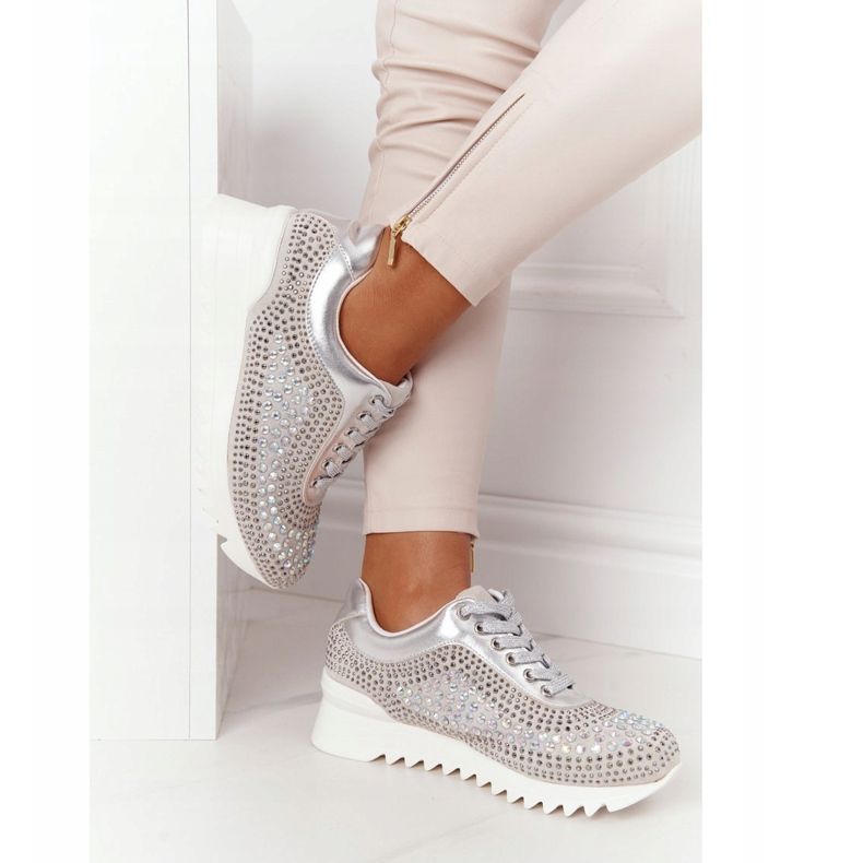 Sneakers mit Keilabsatz und Pailletten Lu Boo Silber 1