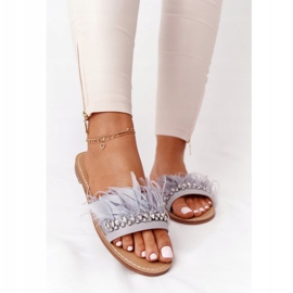 Hausschuhe mit Federn Lu Boo Grau 1