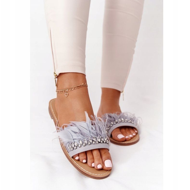 Hausschuhe mit Federn Lu Boo Grau 1