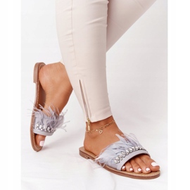 Hausschuhe mit Federn Lu Boo Grau 2