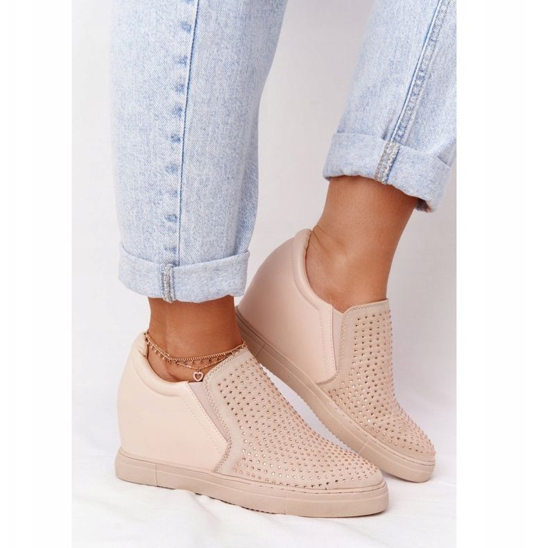 Sneakers mit Keilabsatz und Pailletten Lu Boo Beige braun 2