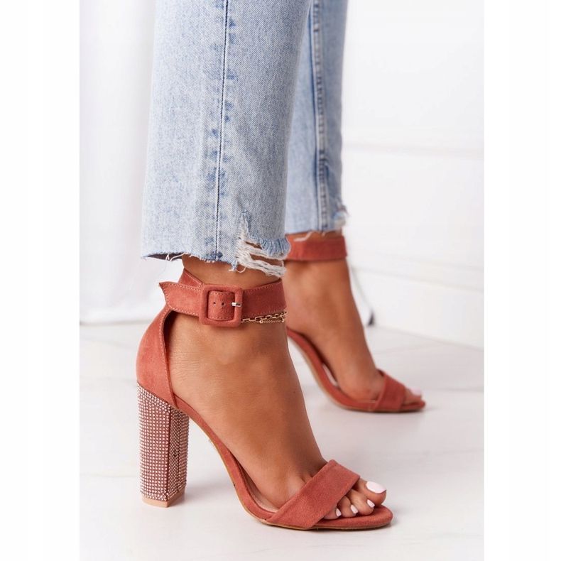 Sandalen auf einer Bar mit Cubic Zirkonia Lu Boo Ceglaste rot mehrfarbig 2