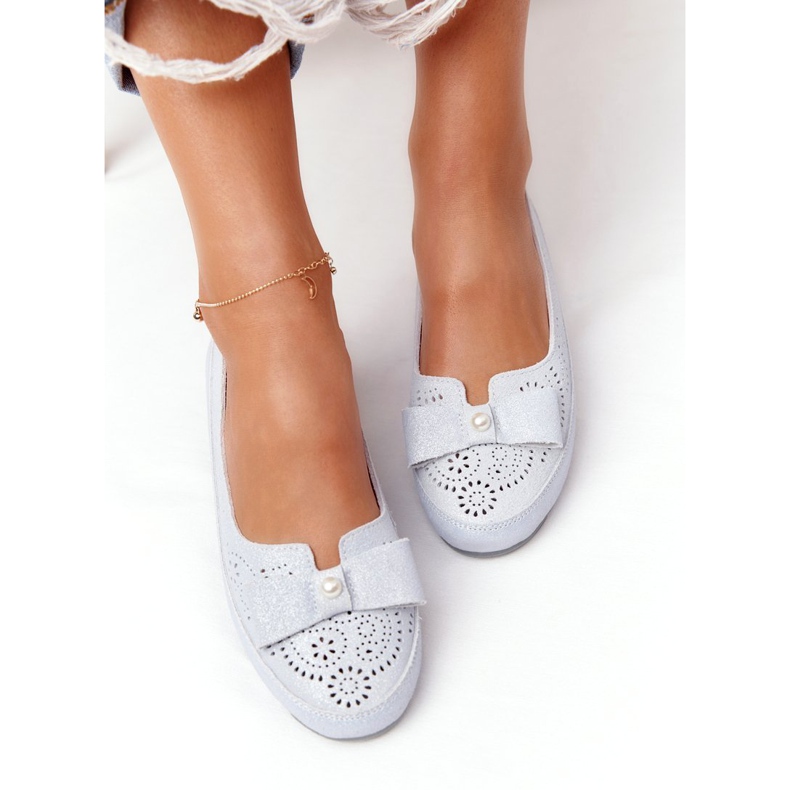 Rio Flore umweltfreundliche blaue Ballerinas aus Leder silber- 3