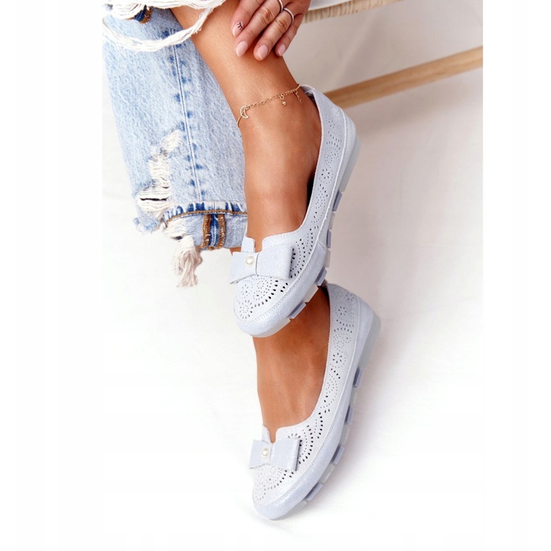 Rio Flore umweltfreundliche blaue Ballerinas aus Leder silber- 2