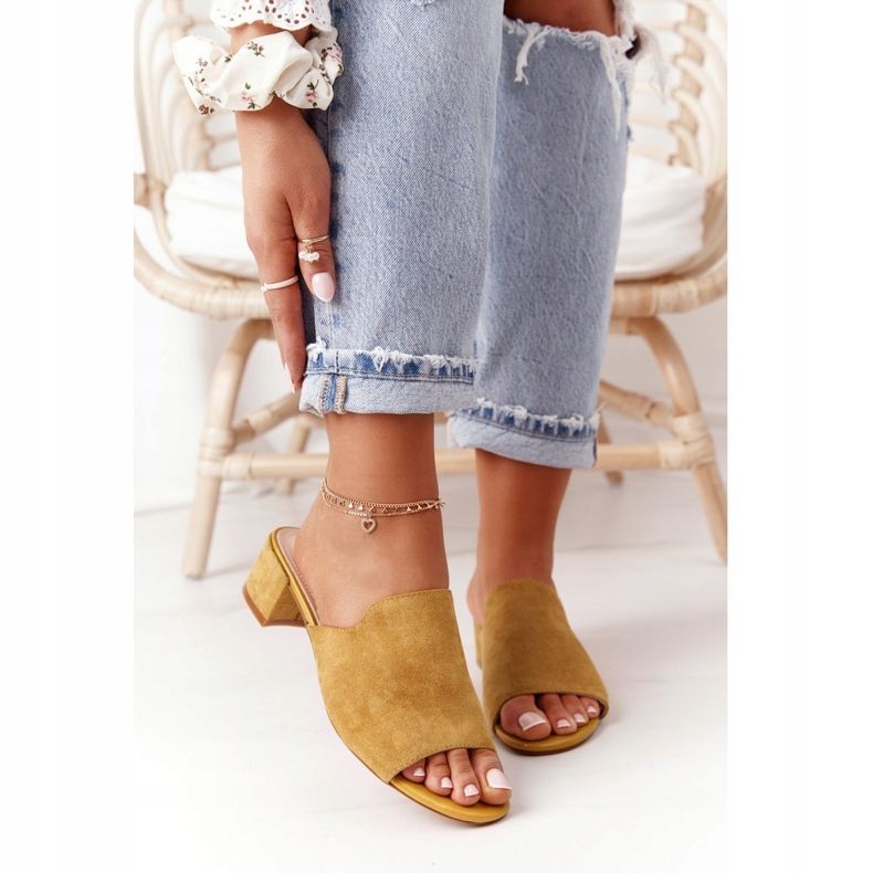 Wildleder Hausschuhe mit Absatz Sergio Leone KL313 Gelb 2