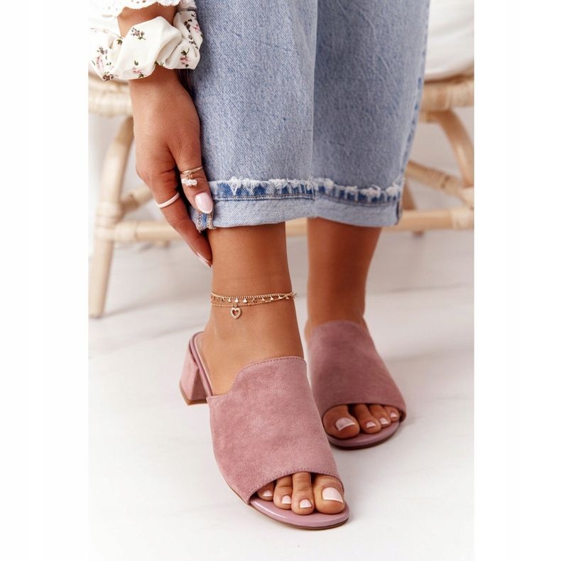 Wildleder Hausschuhe mit Absatz Sergio Leone KL313 Pink rosa 1