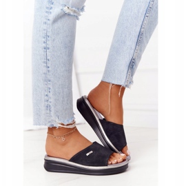 Schwarze Hausschuhe auf Keil Sergio Leone SK042 2