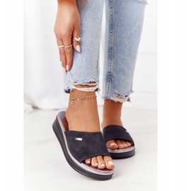 Schwarze Hausschuhe auf Keil Sergio Leone SK042 1