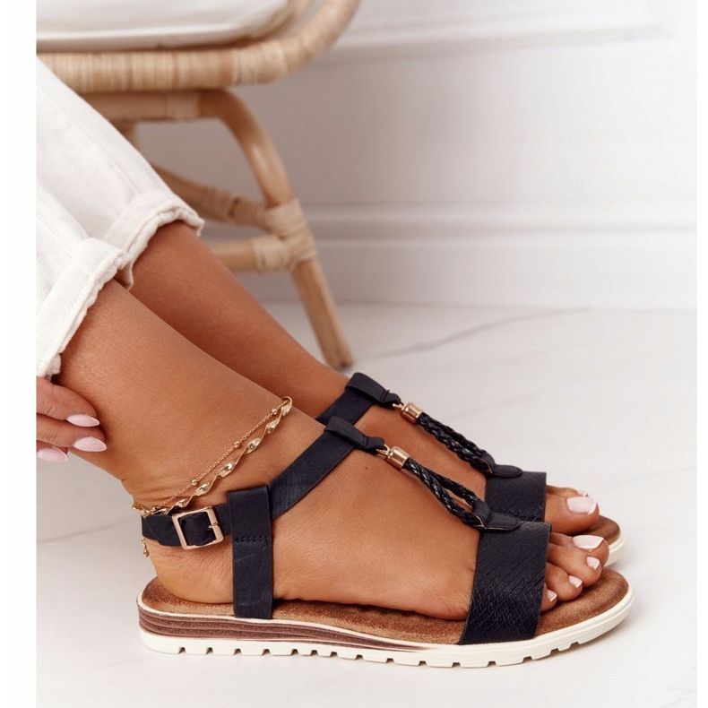 PE1 Willow Schwarze Damen Flache Sandalen 1