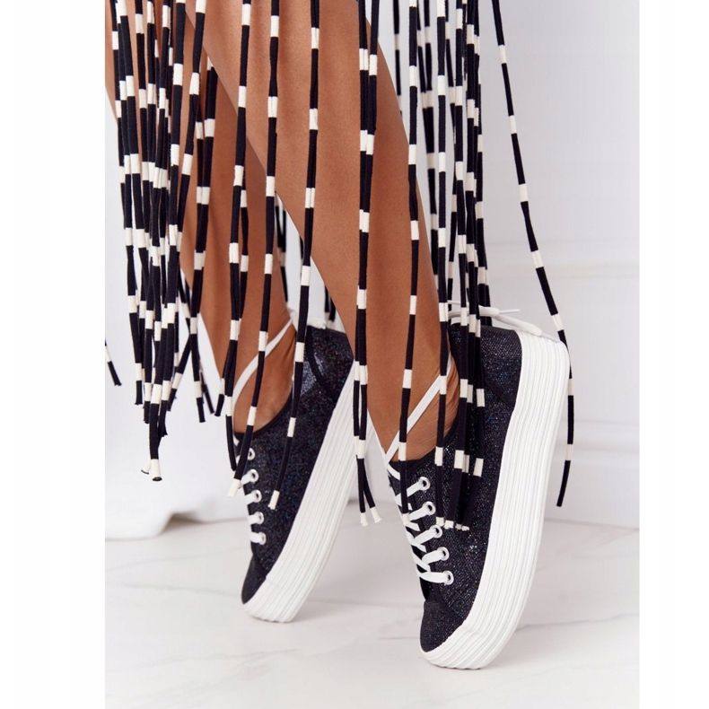 S.Barski Glitzer-Turnschuhe auf der schwarzen Luna-Plattform 2