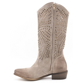 Exousite Damen Lederstiefel durchbrochen 1229 grau 1