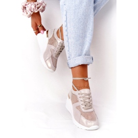 Sneakers aus Leder mit Keilabsatz und Mesh S.Barski Golden beige 3