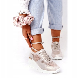 Sneakers aus Leder mit Keilabsatz und Mesh S.Barski Golden beige 2