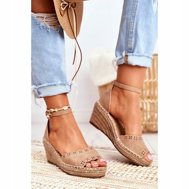 EVE Damen Sandalen Auf Keil Espadrilles Beige 9SD98- 0953 Schütze 1
